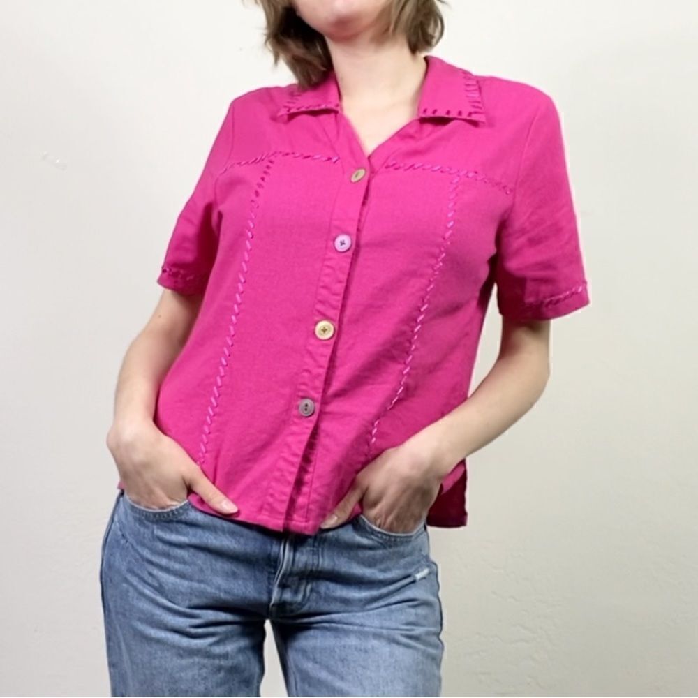 Vintage Selene Sport Hot Pink Western Barbiecore Ribbon Detail Shirt